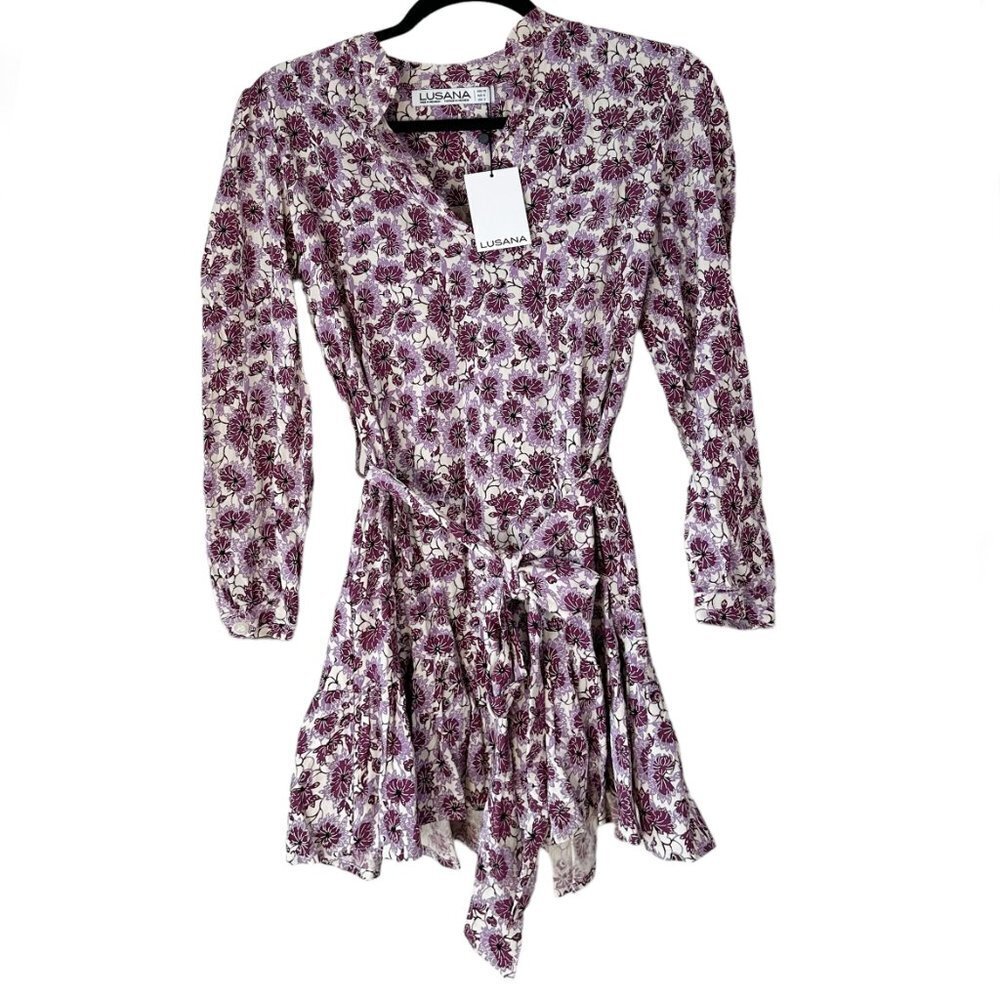 NWT Lusana Cleo Mini Dress Hana Floral Purple XS - Picture 9 of 9